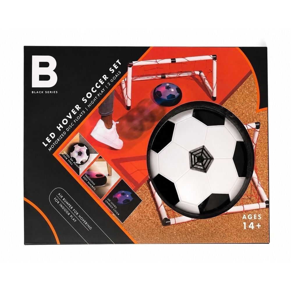 Black Series LED Hover Soccer Set Motorized Disc 2 Goals Indoor Game Night Play